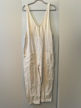 We The Free Cream Utility Overall Jumpsuit with Front Pockets